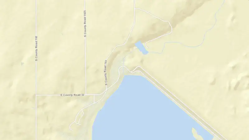 Road map of Fort Supply Lake reservoir, Oklahoma, United States