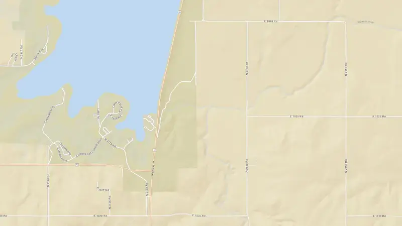 Road map of Foss Lake reservoir, Oklahoma, United States