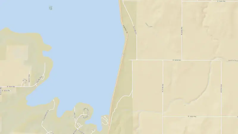 Road map of Foss Reservoir and Dam reservoir, Oklahoma, United States