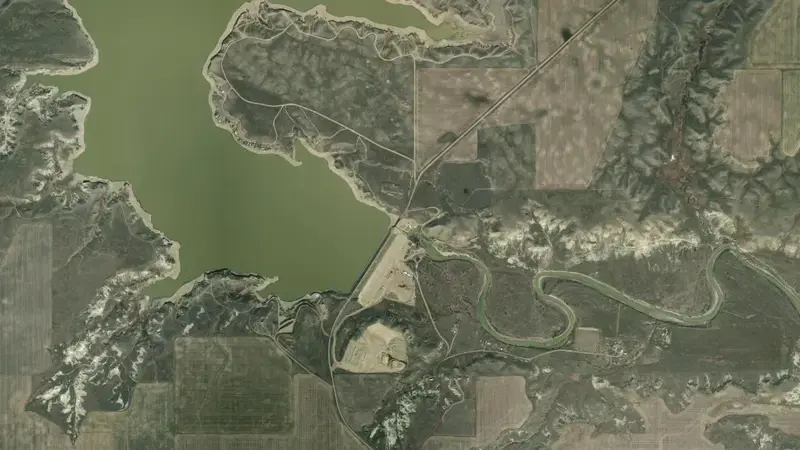 Satellite view of Fresno Reservoir reservoir, Montana, United States