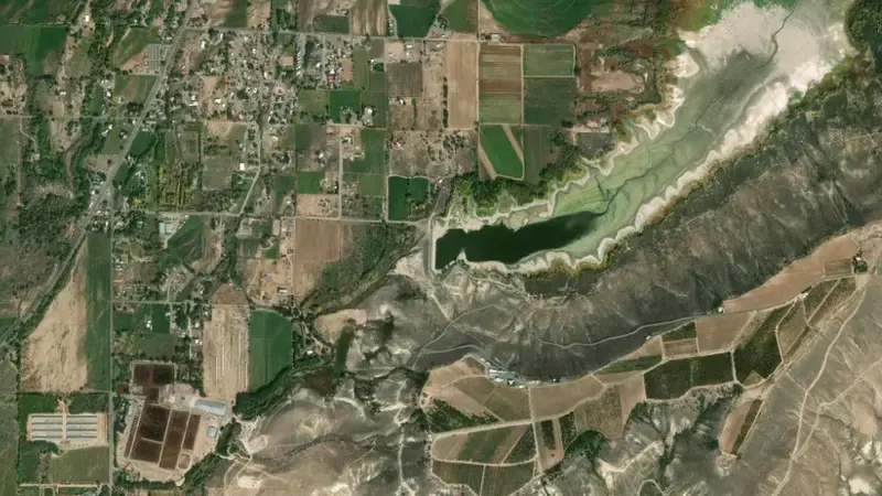 Satellite view of Fruitgrowers Reservoir and Dam reservoir, Colorado, United States