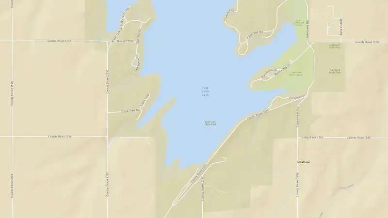 Road map of Ft. Cobb Lake reservoir, Oklahoma, United States
