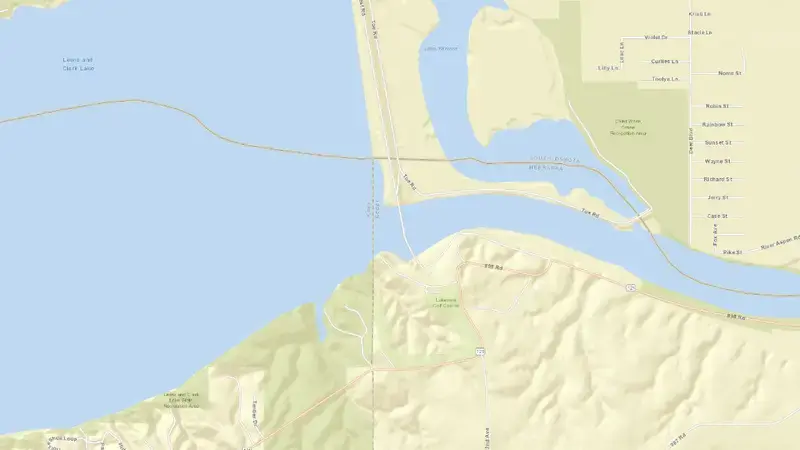 Road map of Gavins Point Dam & Reservoir reservoir, South Dakota, United States