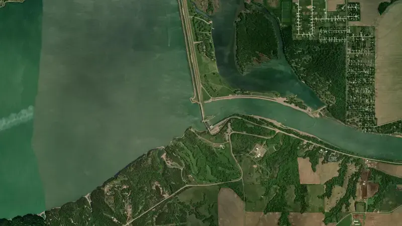 Satellite view of Gavins Point Dam & Reservoir reservoir, South Dakota, United States