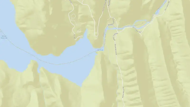 Road map of Gibson Reservoir and Dam reservoir, Montana, United States