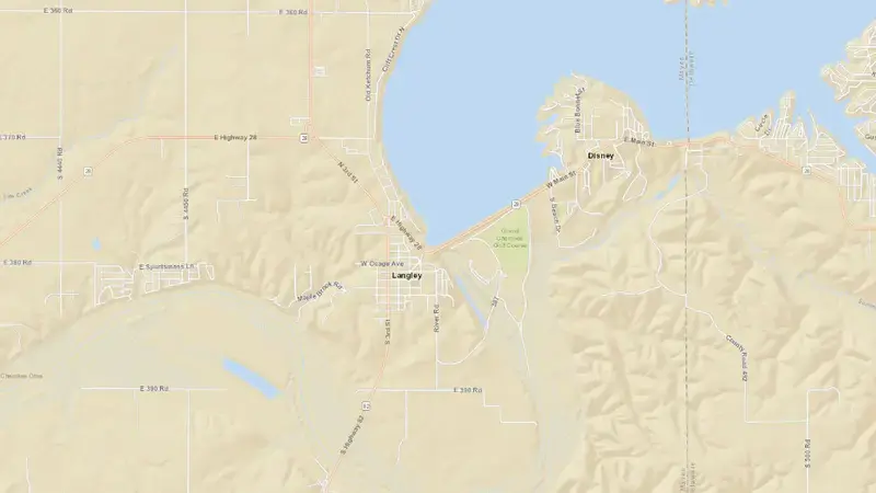 Road map of Grand Lake o' the Cherokees reservoir, Oklahoma, United States