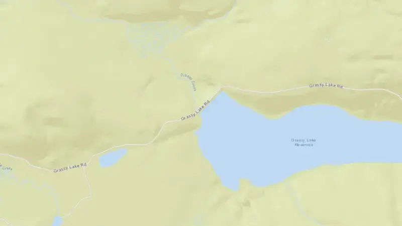 Road map of Grassy Lake and Grassy Lake Dam reservoir, Wyoming, United States