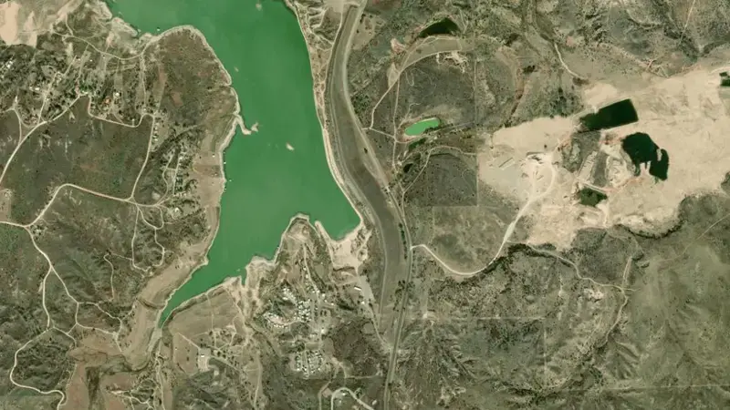 Satellite view of Greenbelt Lake reservoir, Texas, United States