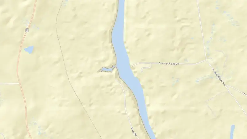 Road map of GW Andrews Lock and Dam reservoir, Georgia, United States