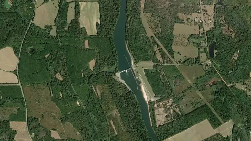 Satellite view of GW Andrews Lock and Dam reservoir, Georgia, United States