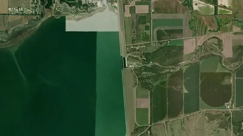 Satellite view of Harlan County Dam & Reservoir reservoir, Nebraska, United States