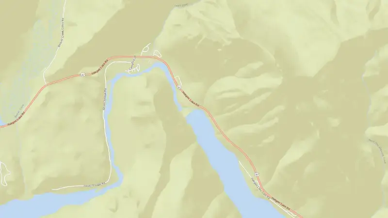 Road map of Hebgen Dam on Madison River, MT reservoir, Montana, United States