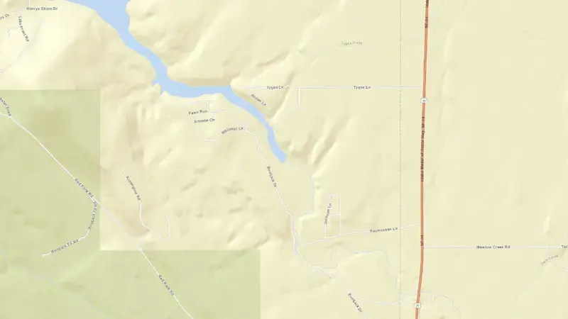Road map of Henrys Lake and Henrys Lake Dam reservoir, Idaho, United States