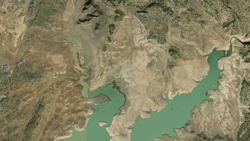 Satellite view of Heron Reservoir and Dam reservoir, New Mexico, United States