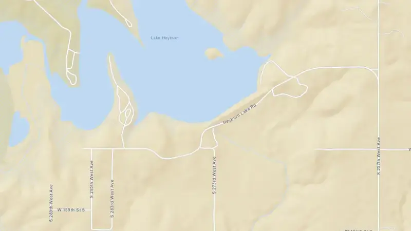 Road map of Heyburn Lake reservoir, Oklahoma, United States