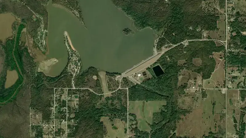 Satellite view of Heyburn Lake reservoir, Oklahoma, United States