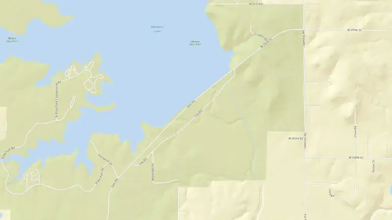 Road map of Hillsdale Dam & Reservoir reservoir, Kansas, United States