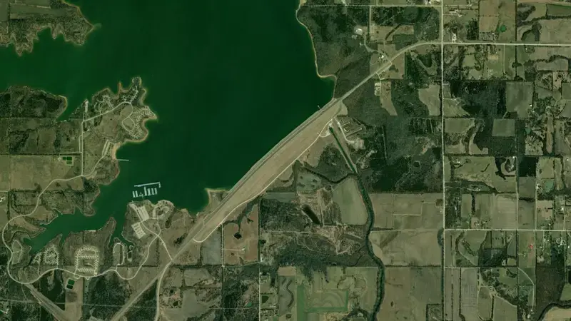 Satellite view of Hillsdale Dam & Reservoir reservoir, Kansas, United States