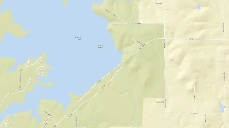 Road map of HILLSDALE LK NR HILLSDALE, KS reservoir, Kansas, United States