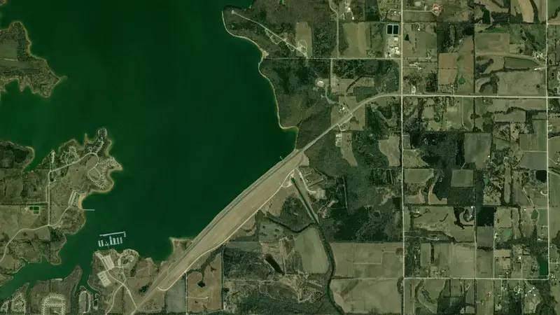 Satellite view of HILLSDALE LK NR HILLSDALE, KS reservoir, Kansas, United States