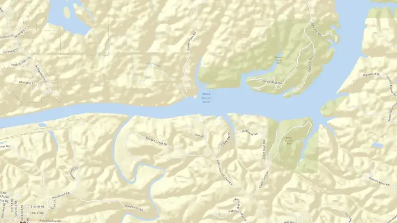 Road map of Holt Lock and Dam reservoir, Alabama, United States
