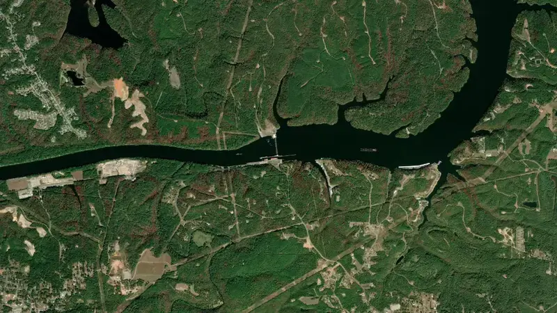 Satellite view of Holt Lock and Dam reservoir, Alabama, United States