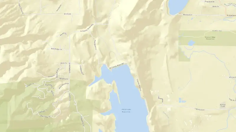 Road map of Horsetooth Reservoir and Dam reservoir, Colorado, United States