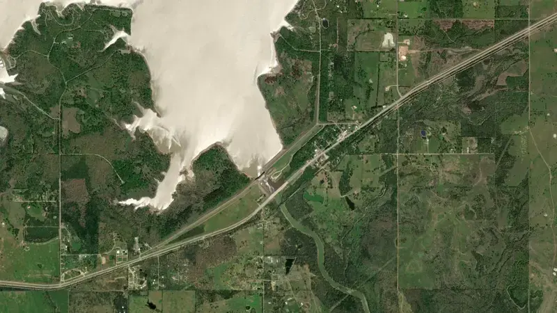 Satellite view of Hugo Lake reservoir, Oklahoma, United States