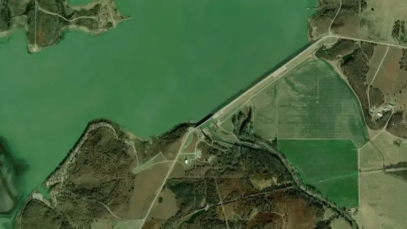 Satellite view of Hulah Lake reservoir, Oklahoma, United States