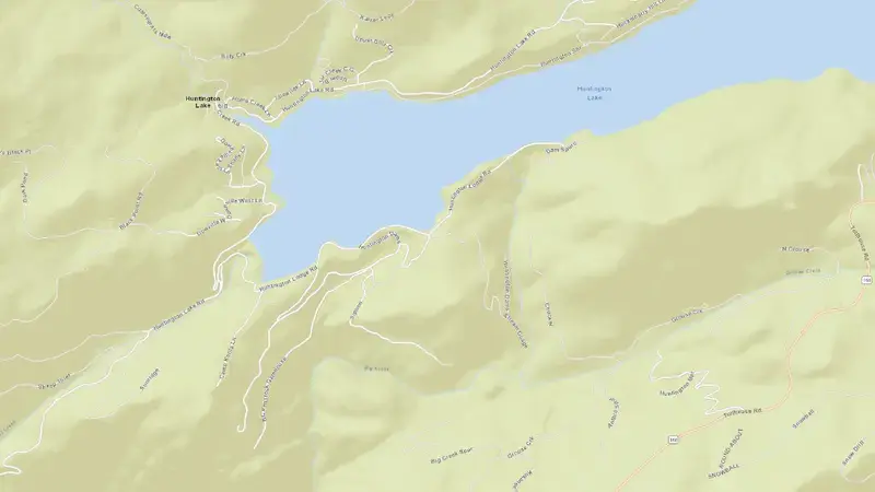 Road map of Huntington Lake reservoir, California, United States
