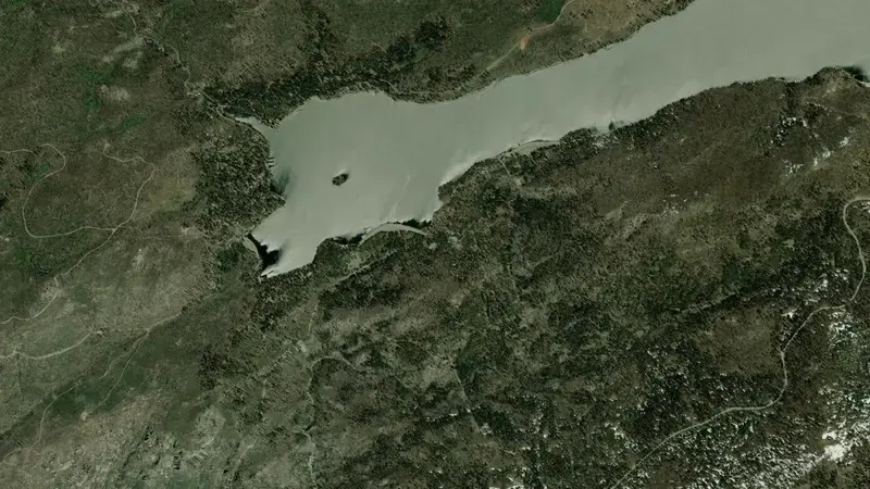 Satellite view of Huntington Lake reservoir, California, United States