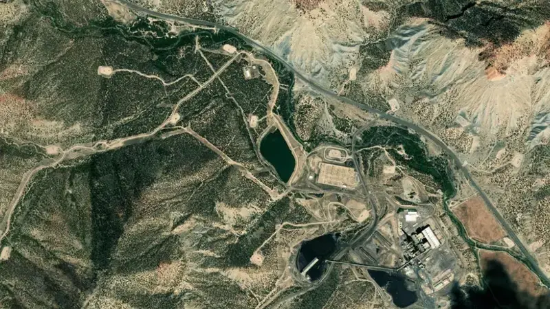 Satellite view of Huntington North Reservoir and Dam reservoir, Utah, United States