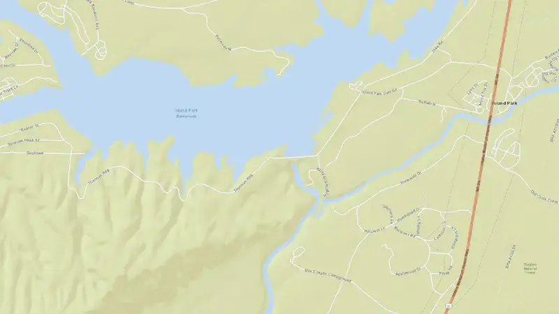 Road map of Island Park Reservoir and Dam reservoir, Idaho, United States