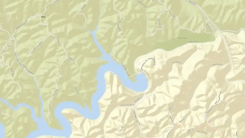 Road map of J.W. Flannagan Reservoir reservoir, Virginia, United States