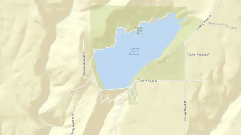 Road map of Jackson Gulch Reservoir and Dam reservoir, Colorado, United States