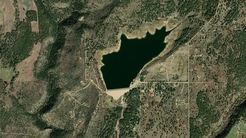 Satellite view of Jackson Gulch Reservoir and Dam reservoir, Colorado, United States