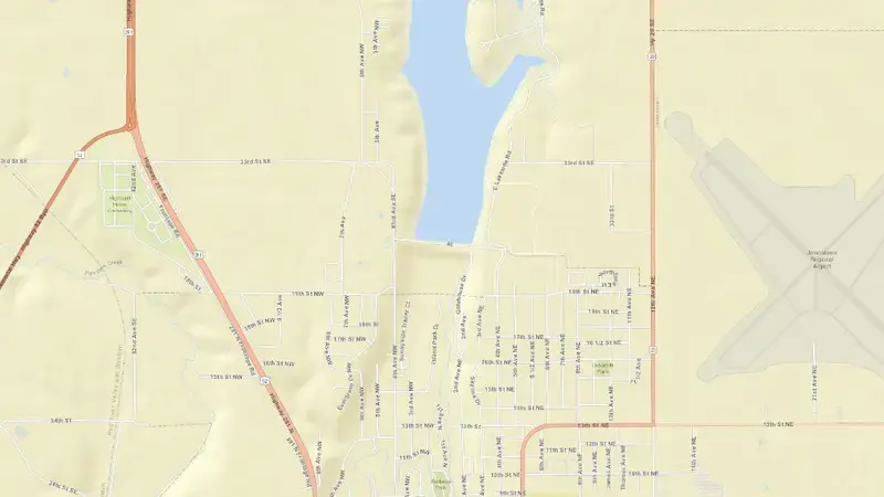 Road map of Jamestown Dam & Reservoir reservoir, North Dakota, United States