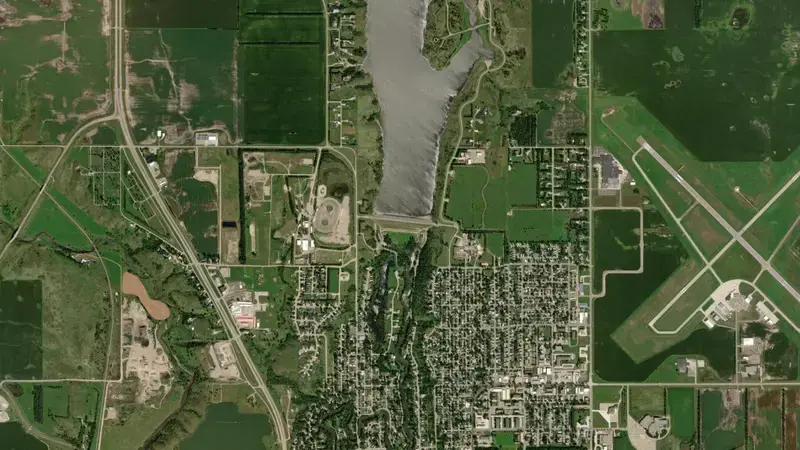 Satellite view of Jamestown Dam & Reservoir reservoir, North Dakota, United States