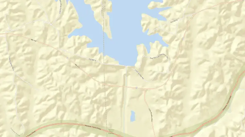 Road map of Jamie Whitten Lock and Dam reservoir, Mississippi, United States