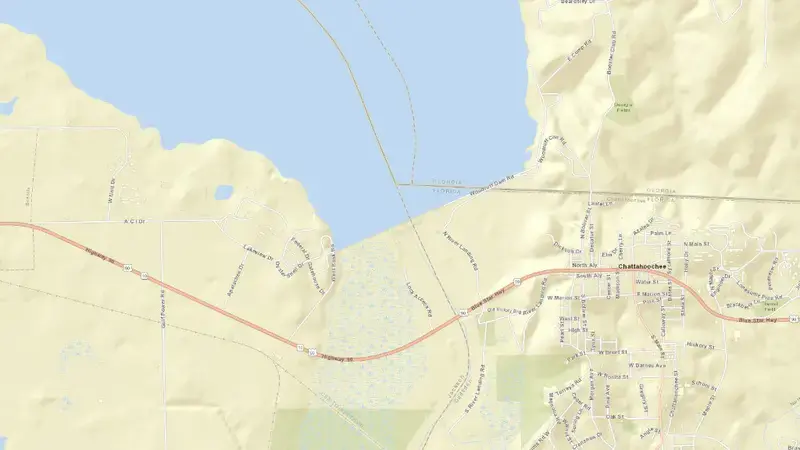Road map of Jim Woodruff reservoir, Florida, United States