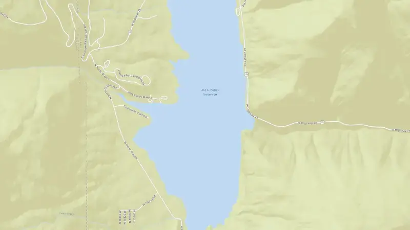 Road map of Joes Valley Reservoir and Dam reservoir, Utah, United States