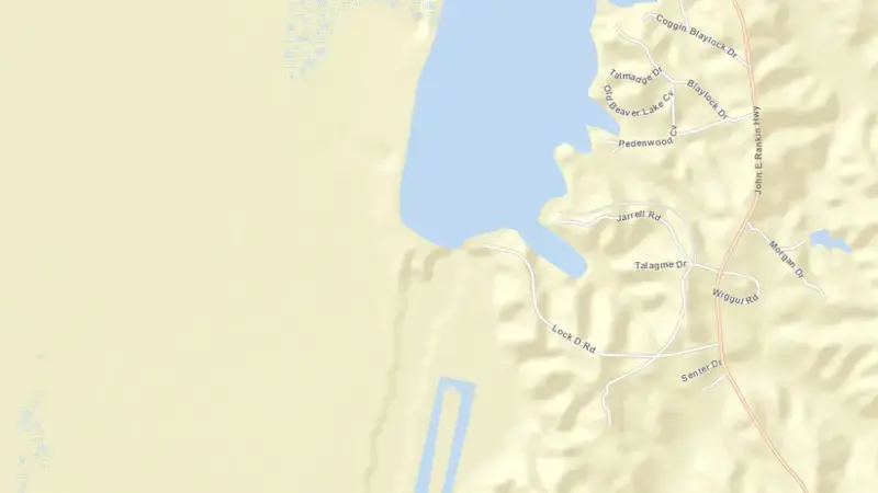 Road map of John Rankin Lock and Dam reservoir, Mississippi, United States