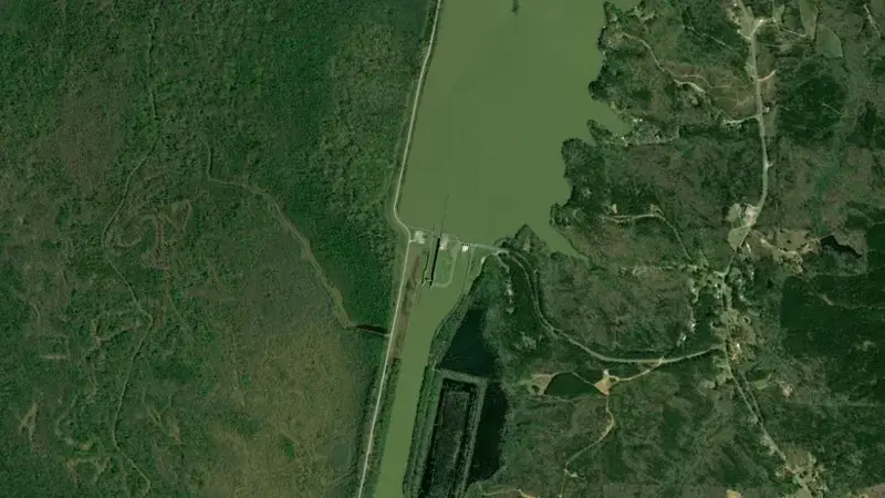 Satellite view of John Rankin Lock and Dam reservoir, Mississippi, United States