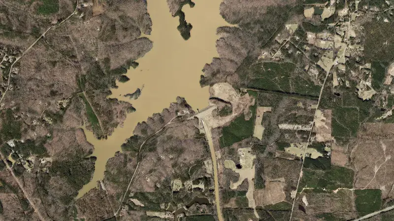 Satellite view of Jordan Dam reservoir, North Carolina, United States