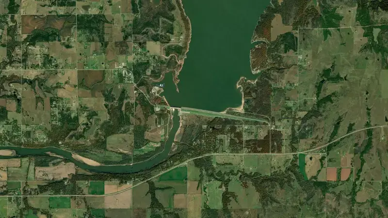 Satellite view of Kaw Lake reservoir, Oklahoma, United States