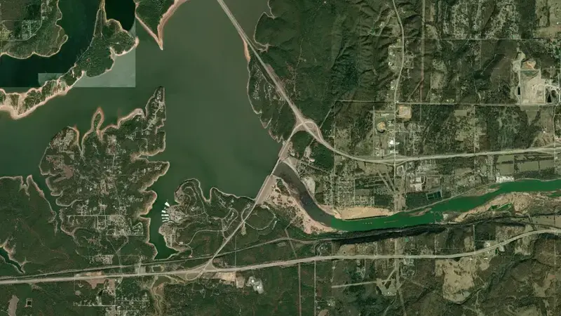 Satellite view of Keystone Lake reservoir, Oklahoma, United States