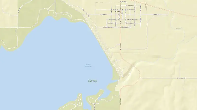 Road map of Kirwin Dam reservoir, Kansas, United States