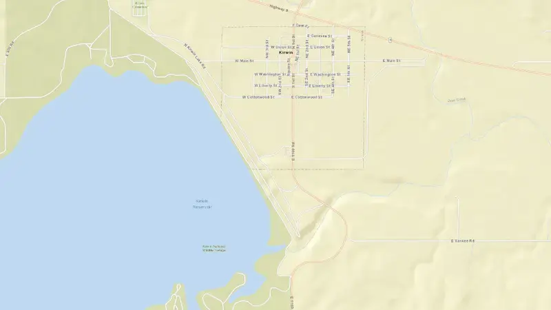 Road map of Kirwin Reservoir and Dam reservoir, Kansas, United States
