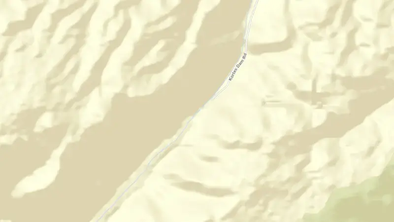 Road map of Kortes Dam & Reservoir reservoir, Wyoming, United States