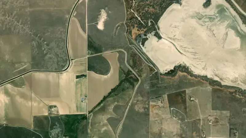 Satellite view of Lake Alice and Dams reservoir, Nebraska, United States